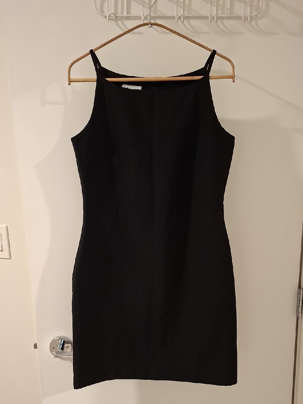 Vintage 90's Classic Square-neck/Boat-neck Black Sheath Mini Dress (Size M/L)